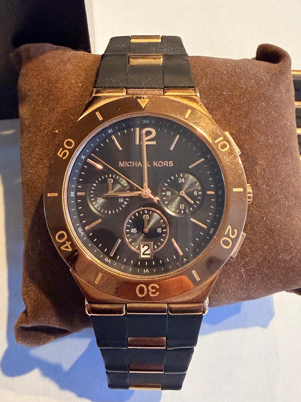 Michael Kors Black and Rose Gold Sport Chronograph Watch